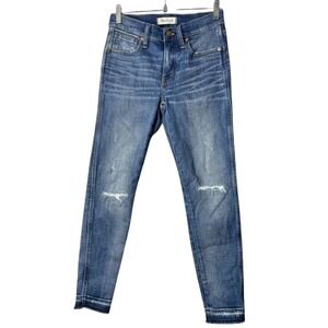 Madewell 9" High Rise Skinny Whiskered Jeans 26P‎ Distressed Raw Hem Denim Blue